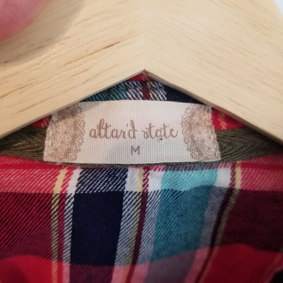 ALTAR'D State‎ Shirt Womens Medium Plaid Flannel Lace Oversized Roll Tab Sleeve - Picture 3 of 10